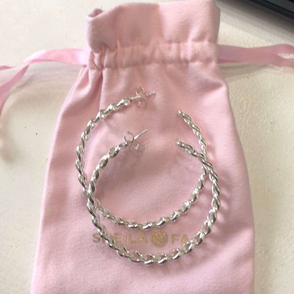 Sheila Fajl large chain hoops in silver.